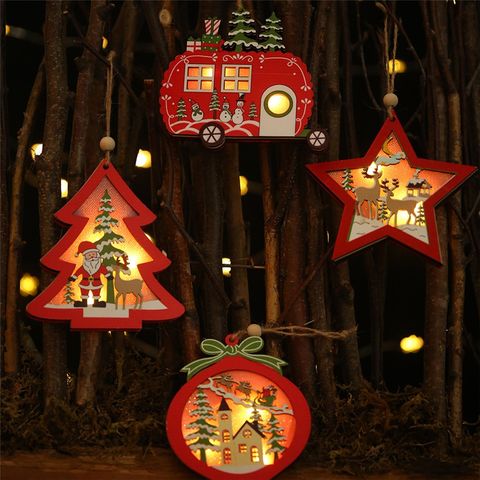 Lumières LED Arbre de Noël Étoile Voiture Pendentifs en Bois Ornements Noël Bricolage Artisanat en Bois Cadeau pour Enfants Décoration Maison for sale at factory direct price