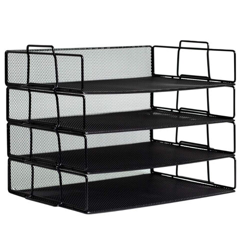 Stackable Mesh File Trays Desk Organizer Letter Tray, 4 Tiers, Black $5 ...