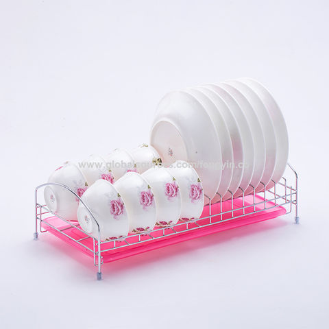 Plastic Dish Drainer With Tray - Pink