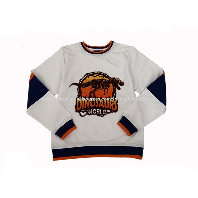 Camiseta de manga longa para menino, gola redonda, estampa em flock for sale at factory direct price