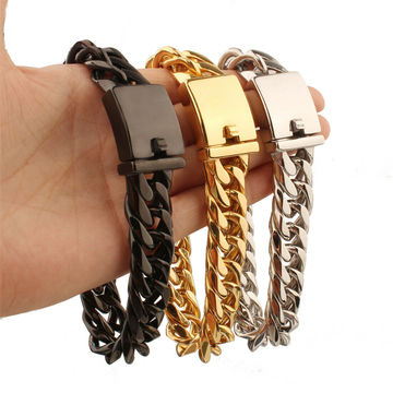 Hermah Men's Stainless Steel Bracelet - 316L Cuban Chain Link In Silver, Gold, Or Black, 7-11 Inch