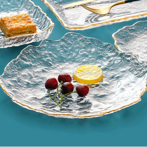 Buy Wholesale China Creative Crystal Glass Plate Salad Plates Cake Tray  Dinner Plates With Wide Gold Rim & Salad Plates,charger Plates,dinner Plates ,glass at USD 2.45