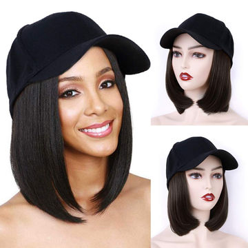 Gorra de béisbol con extensiones de cabello para mujer, gorra negra  ajustable unida con peluca sintética, 24 pulgadas de largo, cabello  ondulado negro
