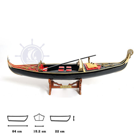Wooden Crafts Venetian Gondola Painted, Small Wooden Canoe Decoration