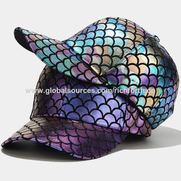 Gorra de béisbol colorida, sombrero holográfico de hip hop con estampado de básculas de pescado