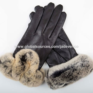 Women Winter Sheepskin Genuine Windproof Warm Leather Gloves Fur Ladies Mittens 