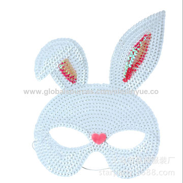 Women Girl Sequins Shine Bling bunny Rabbit Easter Party Fancy Eye Face Mask 