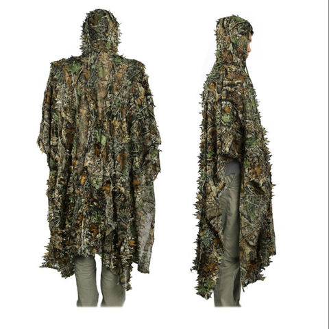 3D Camouflage Suits Ghillie Suit Leaves Poncho Stealth Cloak for Jungle Hunting 