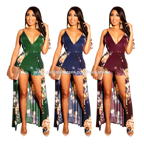 Mono de moda 2020 con estampado y escote en V profundo con espalda descubierta - Últimas tendencias en monos para mujer for sale at factory direct price