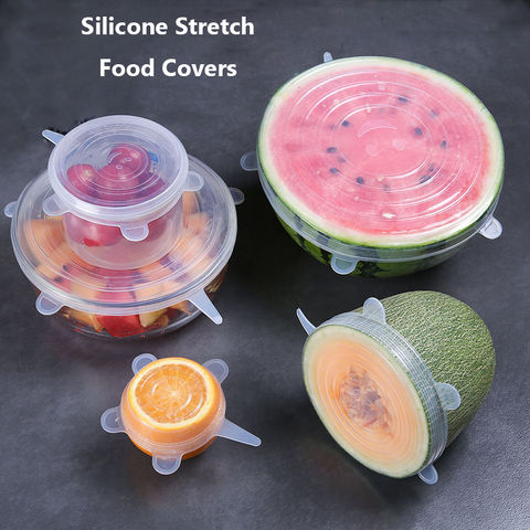 6 Pcs/set Silicone food cover Stretch Reusable Lids Bowles Microwave plastic pot 