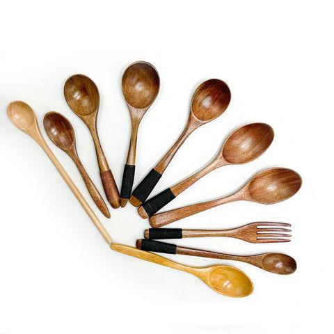 Wooden Spoon Fork Portable Cutlery Cooking Soup Teaspoon Tableware Utensil 