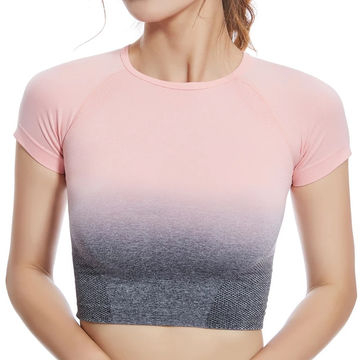 Crop Tops for Women Workout Yoga Shirts Mock Neck Fitted Short Sleeve Mild  Support Cream Feeling Tee Built in Bra