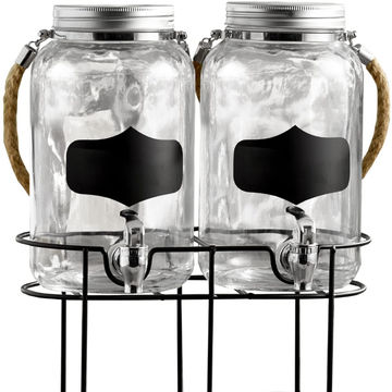 Glass Mason Jar Dispenser With Stand for Cold Beverage and Drink 