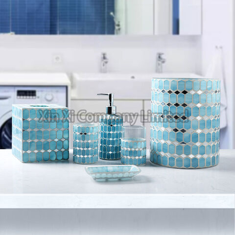 Silver Bathroom Accessories Sets Complete - Mosaic Glass Bathroom Decor  Sets - 4 Piece Bathroom Soap Dispenser Set Includes: Lotion Dispenser