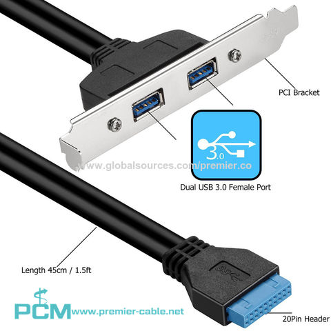 Customized 2 Port USB 3.0 Type A Male To 20 Pin Header Male Cable
