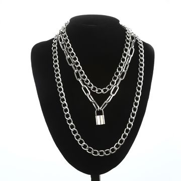 Wholesale Gothic Lock Chain necklace multilayer Punk choker collar