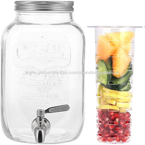 1 Gallon, Mason Jar Beverage Dispenser with Stand, Lid - Leak Free