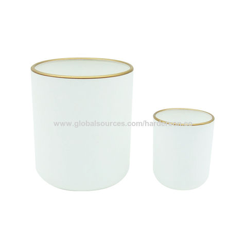 Frascos de vela de cristal de 2 onzas y 13 onzas, candelabros vacíos de color blanco mate con borde dorado para candelero/votivo