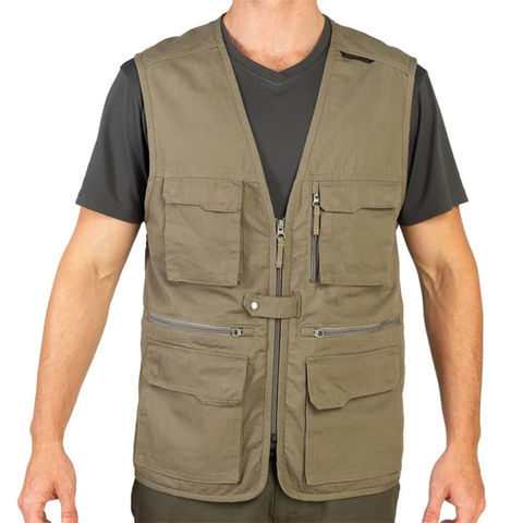 Custom Logo Nylon Fabric Fishing Multi Pockets V-collar Men's Vest