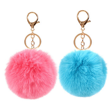 1pc Fluffy genuine pink color Pom Pom Charm Keychain,puffy ball