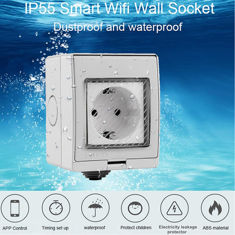 Tuya Wifi Smart Power Socket IP66 Waterproof Timer Outdoor Plugs