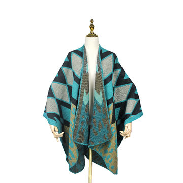 Rhombic Pattern Jacquard Poncho Cape 