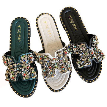 Brass allocation Sanction Buy Wholesale China Trendy Studded White Sparkly Sandals For Women Ladies  Rhinestone Diamond Flat Women Slide Sandals & Sandal at USD 5.38 | Global  Sources