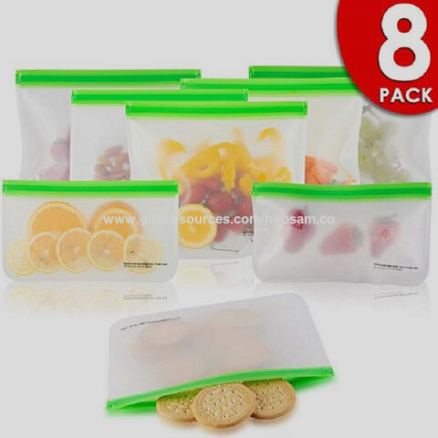 Saco de armazenamento reutilizável extra grosso, zíper de silicone e plástico para alimentos, almoço
