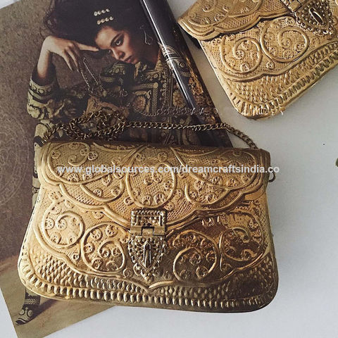 Buy Wholesale India Sling Bag Silver Antique Hand Embossed Gold Clutch