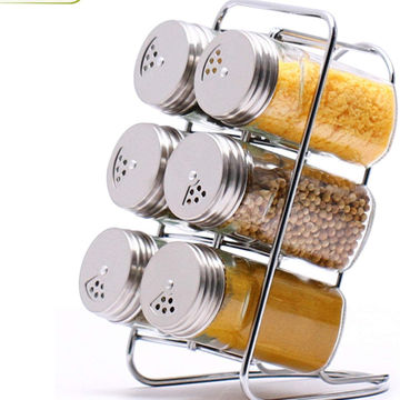 Clear Glass Condiment Round Spice Jars Seasoning Box Wood Lid Cooking Tools Glass Sugar Milk Powder Spices Storage Case for Home, Size: Small, 1