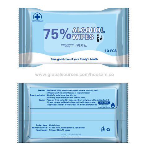 Lingettes désinfectantes jetables à 75% d'alcool, lingettes non tissées pour le nettoyage des mains et de la peau, lingettes bactéricides for sale at factory direct price