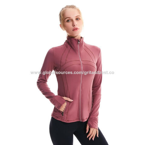 Wholesale Women Sports Jackets,zip Through In Cf,with Thumble Hole In 