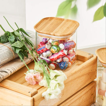 Buy Wholesale China Large Capacity Borosilicate Glass Jars Storage Food  Candy Container With Wooden Bamboo Top Lid & Large Glass Food Containers at  USD 1.35