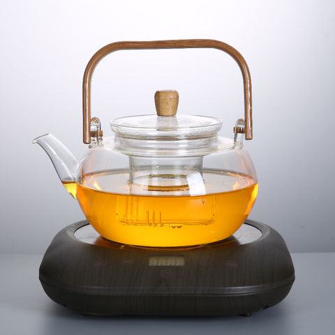 Borosilicate Glass Teapot W/ Bamboo Lid, Stove Top Safe Kettle