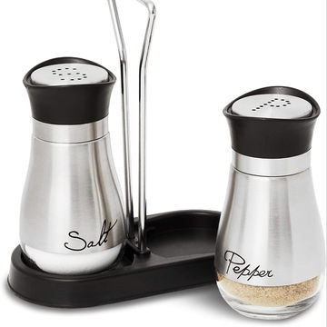 Stainless Steel Salt and Pepper Shakers Set with Glass Bottom and 4' Stand, 4 oz Pack