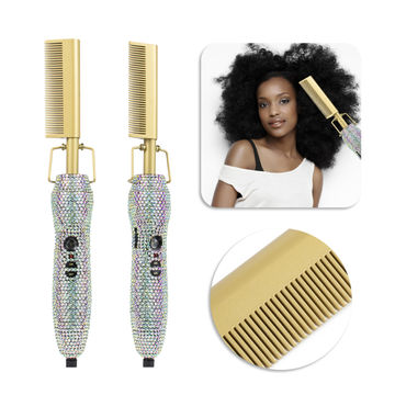 Buy Wholesale China Titanium Multi Tool Pink Rhinestone Bling Flat Iron  Brush Electric Hair Press Hot Comb Straightener & Hair Straightener at USD  27 | Global Sources