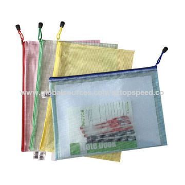 Mesh Zipper Pouch Document Bag, Plastic Zip File Folders, Letter