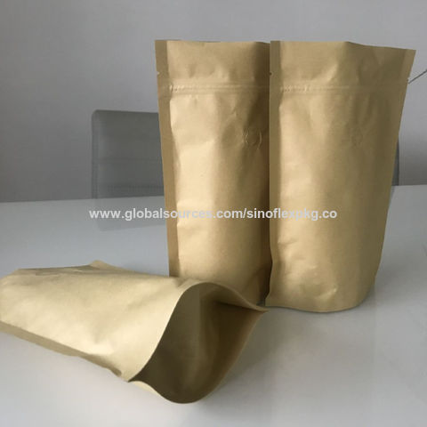 Stand Up Kraft Paper Pure Aluminum Foil Bags Food Grade Pouch With Valve 