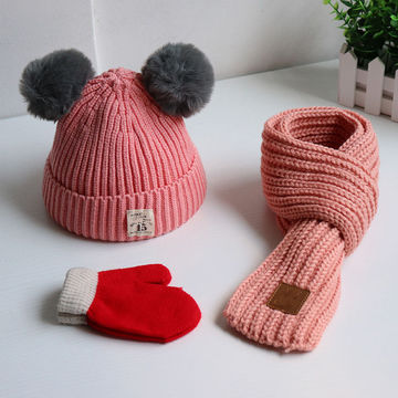 Knitted Baby Beanie Hat+Scarf Set For Girl Boy Winter Warm Cap Baby Accessories 