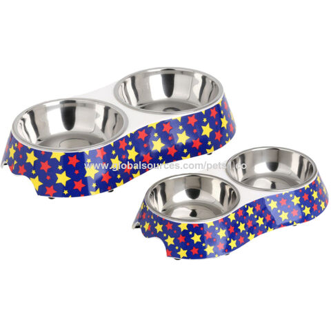 Stainless Steel Double Pet Bowls with Black Melamine Stand