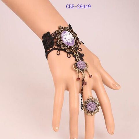 Modisches Ball-Accessoire Spitzenarmband mit Ringkette Schmuck Geburtstagsgeschenk geflochtenes Armband für Damen for sale at factory direct price