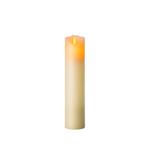 Flammenlose D5 x H20 Stumpenkerze aus elfenbeinfarbenem Paraffinwachs mit Flackerlicht, Timer und Fernbedienung