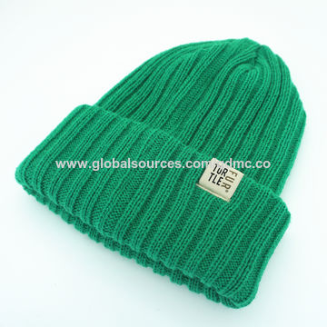 green ribbed beanie