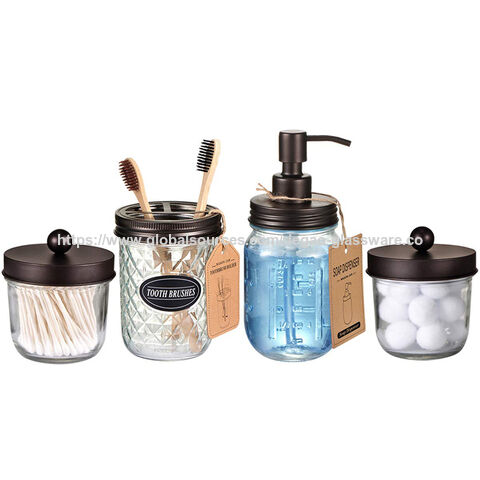 Flacon de shampooing à pompe, flacon en verre avec support pour boules de coton et cotons-tiges, couvercle en métal for sale at factory direct price