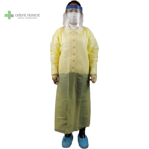 Plastic disposable gown,FDA ISO 13485 water resistance with ties on