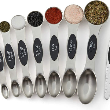 Magnetic Measuring Spoons Set, Dual Sided, Stainless Steel, Fits in Spice Jars, Black, Set of 8