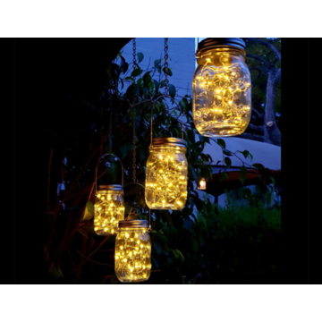 Set of 2 LED Lights hanging garden Jars Glass Mason Lantern ornament tree decorS 