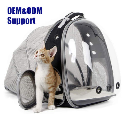 Portable Backpack Capsule Space Breathable Pet Cage Carrying Bag for Travel Hiking Walking Outdoor Use Transparent Cat Carrier Red
