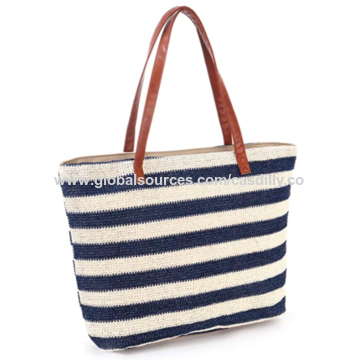 Straw tote bag with on sale zipper