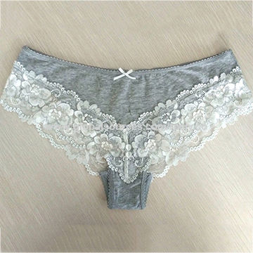 Buy Wholesale China Heather Grey Women's Lace Briefs Underwear Ladies Sexy  Thongs Cotton Panties With White Floral Lace & Women's Lace Briefs at USD  0.75